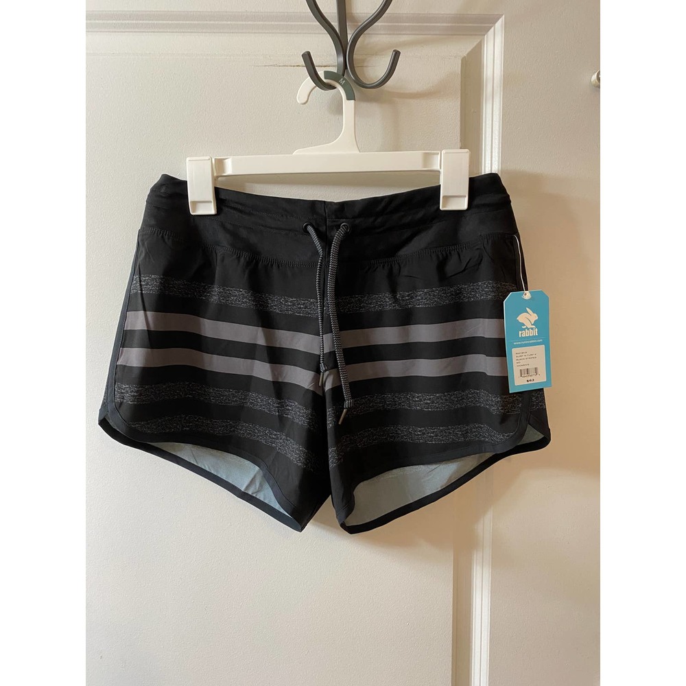 Rabbit Women's Medium Surf 'N Turf 4" Black Stripes Shorts NWT
